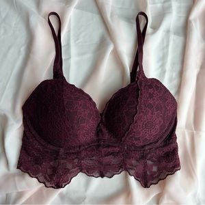 PINK Victoria’s Secret Burgundy Lace Bralette with Deep V-Neck Size XP